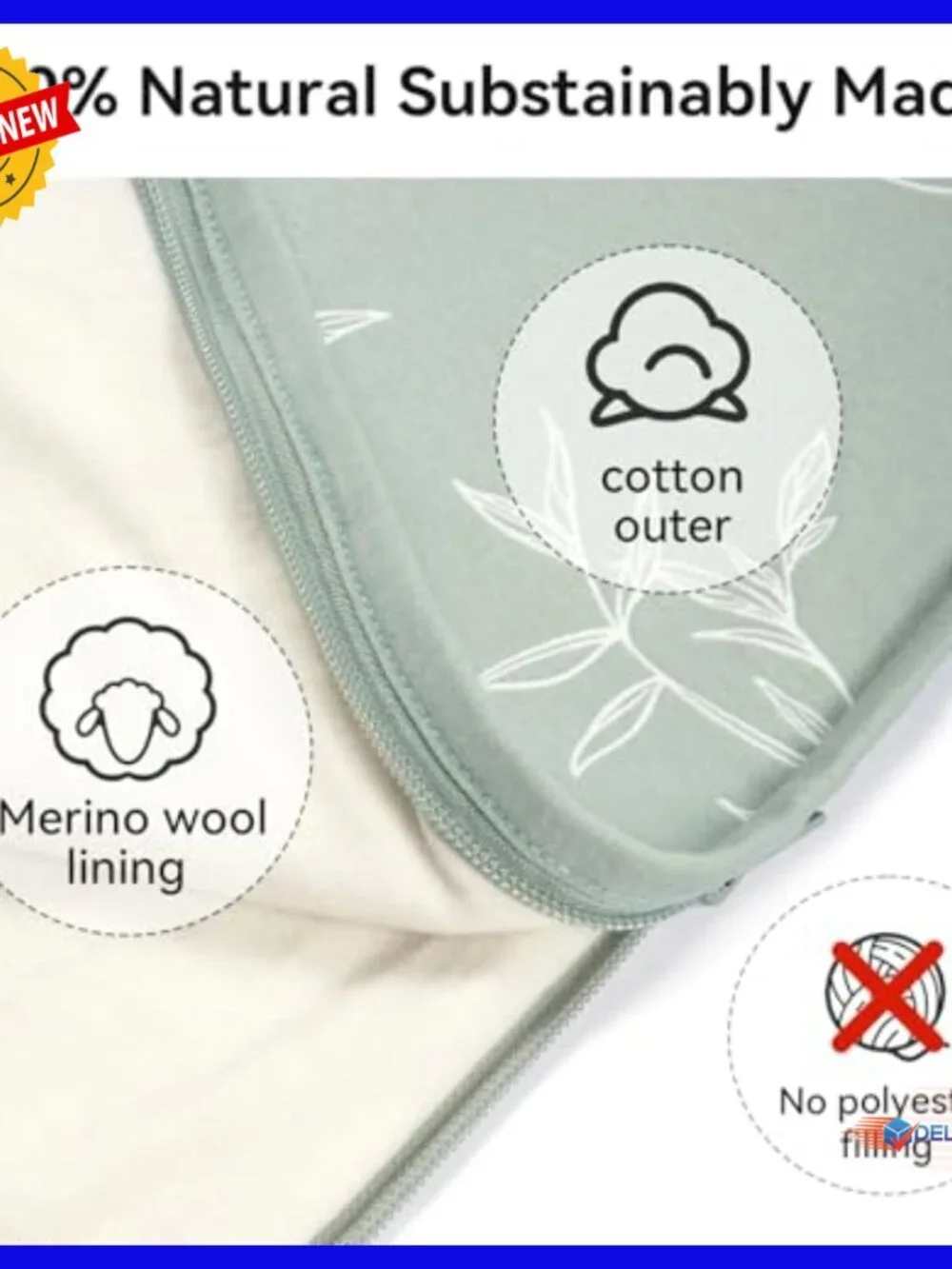 Merino Wool Cotton Sleep Sack 2-Way Zipper Adjustable Universal Size